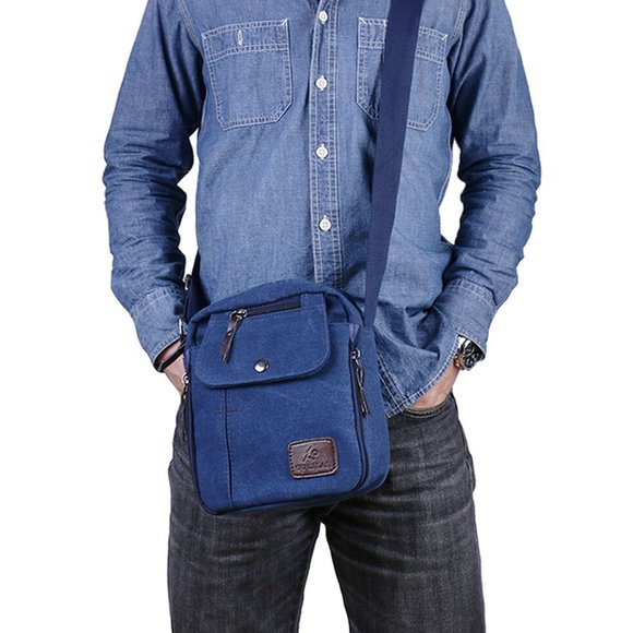 Canvas Sport Crossbody Shoulder Bag With Adjustable Shoulder Strap (Blue) - Picture 3 of 6